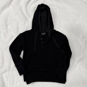 Little Bipsy Black Waffle Knit Hooded Top